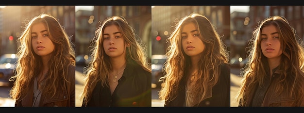 Photo elegant woman posing in different styles for portraits