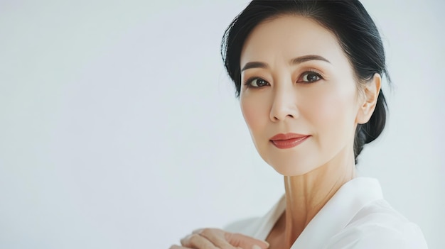 Elegant Woman Posing Gracefully With Soft Smile in Bright Indoor Setting During Daylight