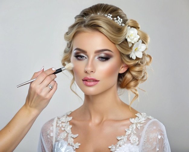 Photo elegant woman receiving professional makeup for events weddings or photoshoots