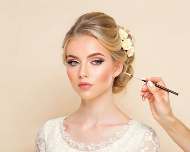 Photo elegant woman receiving professional makeup for events weddings or photoshoots