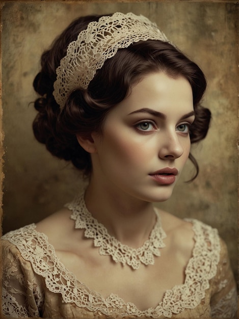 Elegant woman wearing a crown in retro style portrait indoors