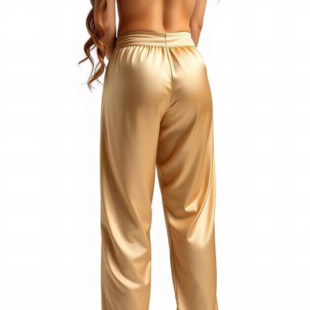 Photo elegant woman wearing satin lounge pants and top