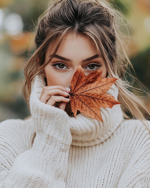 Elegant Woman in a White Turtleneck Sweater