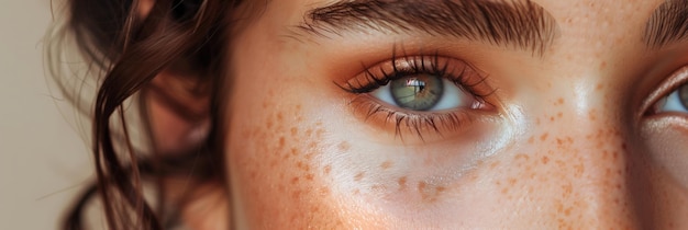 Elegant woman with foundation strokes looking at camera