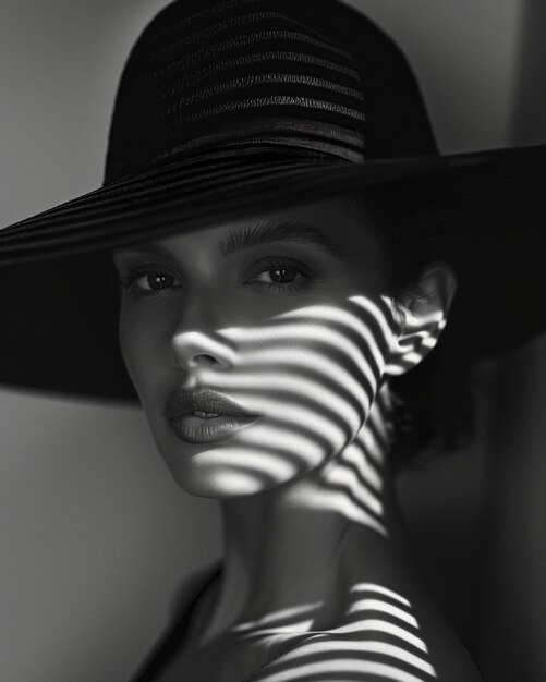 Elegant woman with hat in black and white