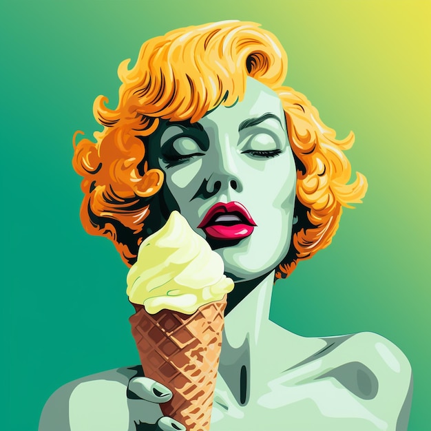 A elegant woman with ice cream con illustration