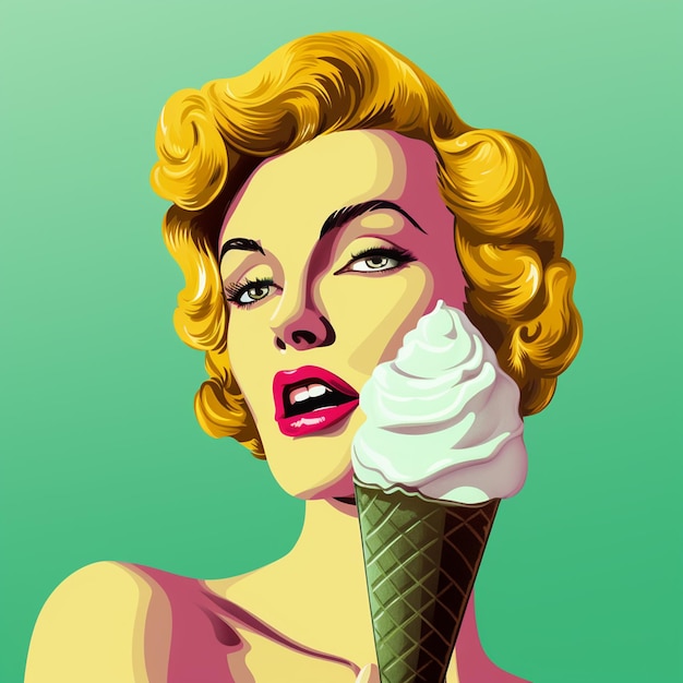 A elegant woman with ice cream con illustration