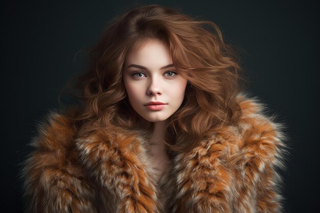 Elegant woman with luxurious fur coat