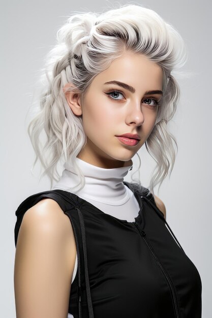 Photo elegant woman with platinum blonde hair