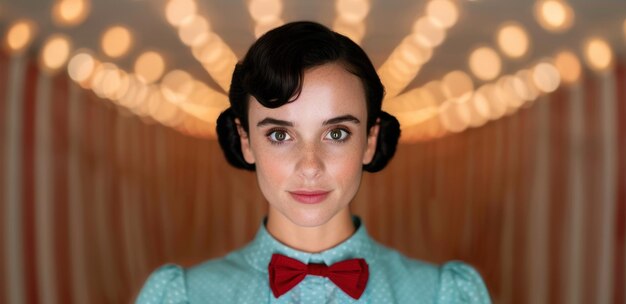 Elegant woman with retro hairstyle and bow tie