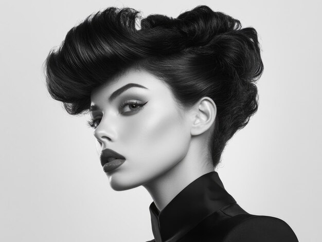 Photo elegant woman with vintage hair and makeup in black and white portrait