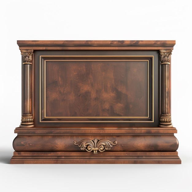 Elegant wooden box with ornate carvings and decorative columns on the front