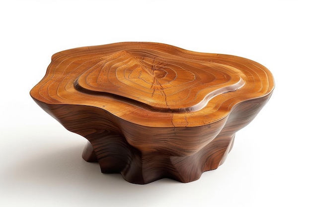 Elegant wooden coffee table crafted from natural wood showcasing unique patterns and organic shapes in a minimalist style