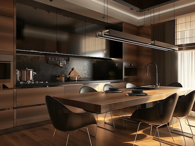 An elegant wooden kitchen with a contemporary design