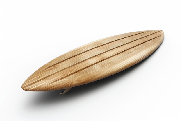 Photo elegant wooden surfboard floating on a white background