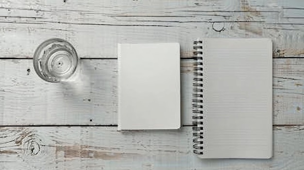 Elegant Workspace with Notebook and Glass on Desk