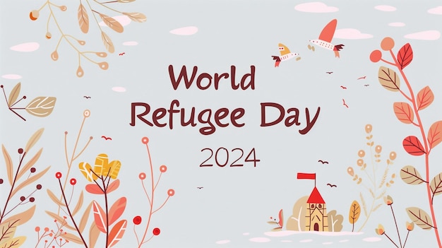 Elegant World Refugee Day 2024 vector with delicate typography soft grey backdrop