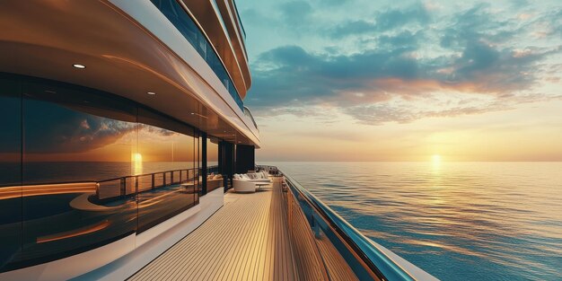 Photo elegant yacht deck at sunset with stunning ocean view perfect for luxury travel and lifestyle imagery