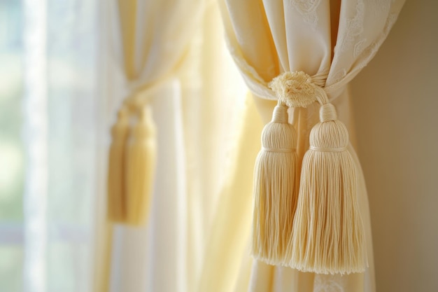 Photo elegant yellow curtains with decorative tassels brightening a sunlit room