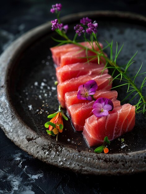 Photo elegant yellowtail hamachi sashimi on noble background gourmet japanese dish