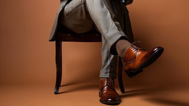 Photo elegant young man sitting on chair in stylish shoes