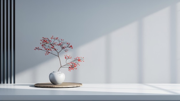 Elegant Zen tea room minimalist design with harmonious lines subtle light and shadow