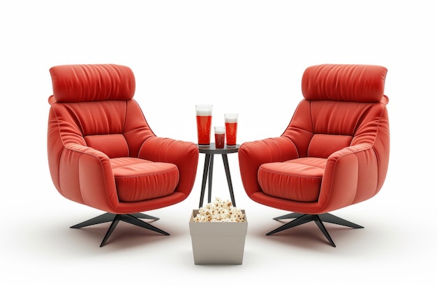 Elegantly designed cinema room with red velvet seats and refreshment accents