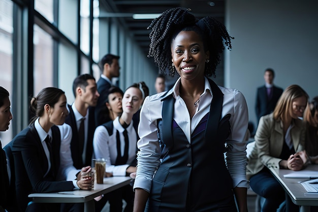 Elegantly dressed businesswoman posing for photo Generative AI