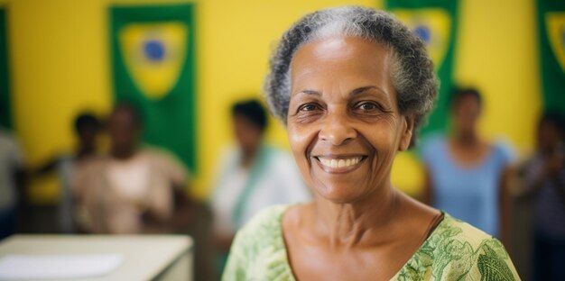 Eleitora brasileira em uma secao eleitoral votando