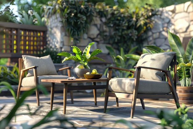 Photo element of terrace furniture garden chairs and table rest zone