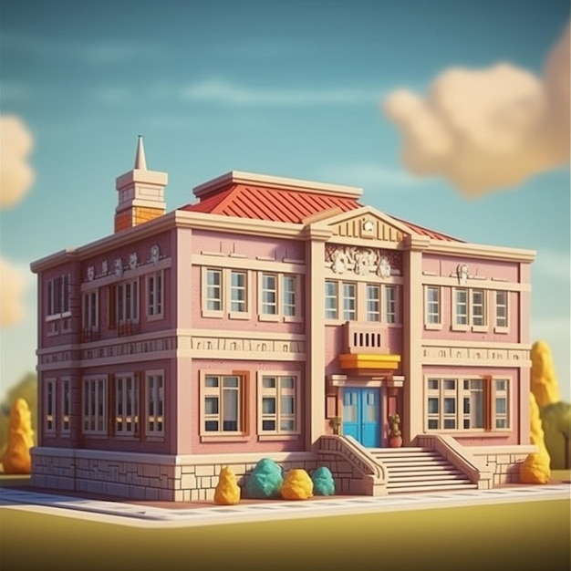 Elementary school academic clay cartoon building AI Generated