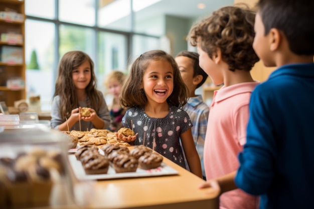 Elementary students sharing snacks Back to school