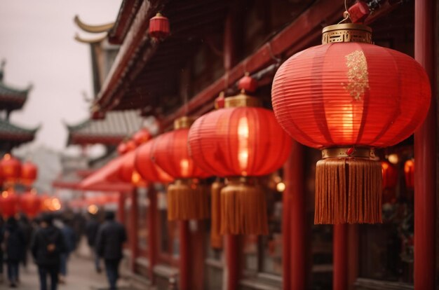 Elements in the new year red lanterns