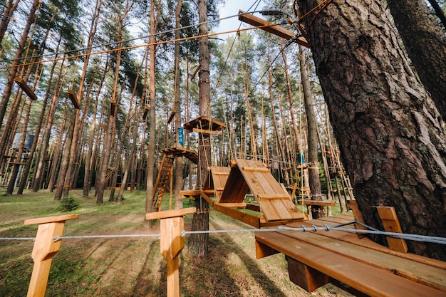 Elements of a rope town in the park An empty rope town in the forest