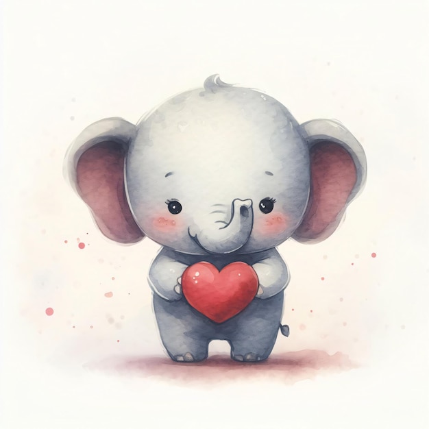 Elephant Animal holding a Red Heart Love card Illustration