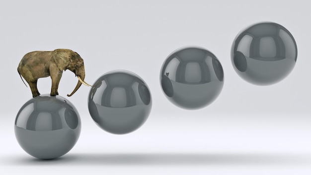 elephant and ball. 3D rendering