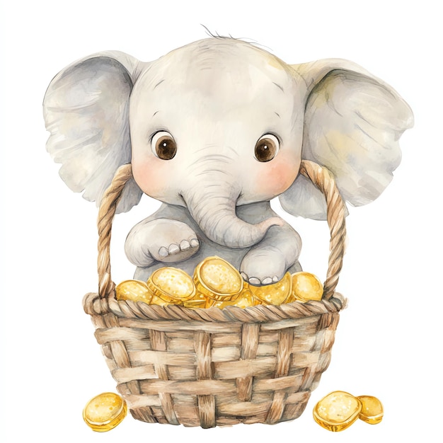 Photo elephant in basket nuresery watercolor