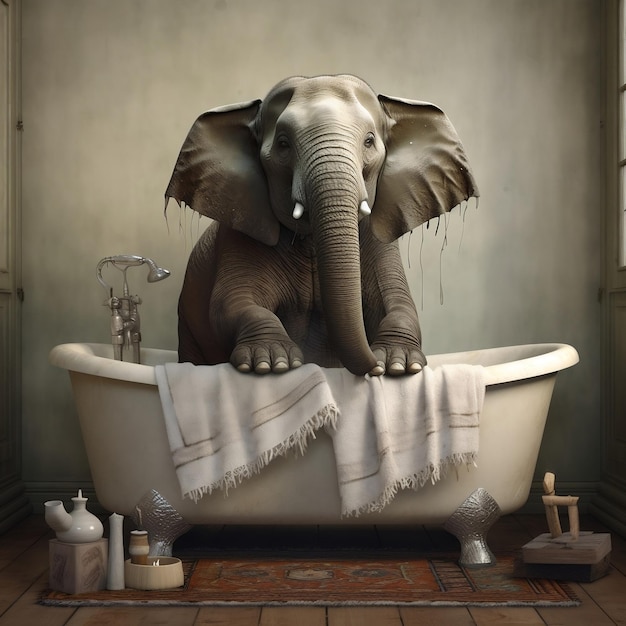 Elephant Bathing in a Bathtub Generative AI