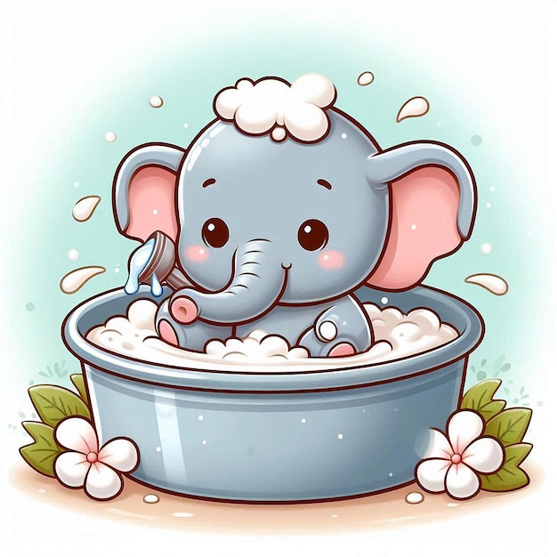 an elephant in a bowl of soapy soap