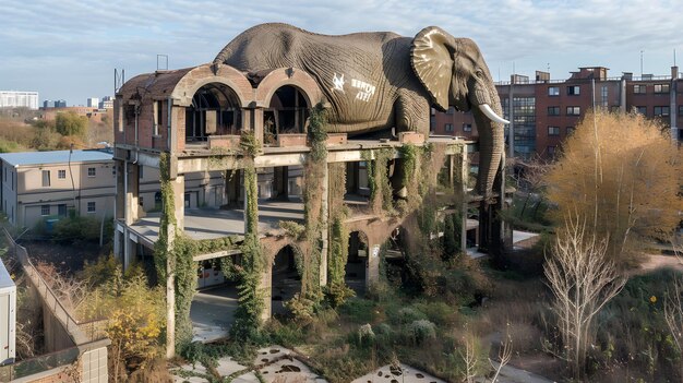 The Elephant Building in a city reclaimed by nature stands as a monument to the memory of giants that once roamed the earth a bridge between eras