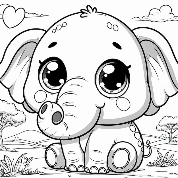 Elephant coloring page for kids ai generated