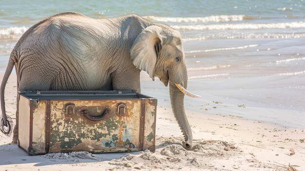 Photo elephant curiosity on the beach