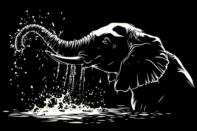 Photo elephant drinking water splashing silhouette