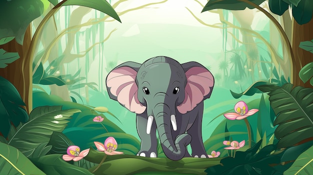 Elephant in the forest childrens illustration