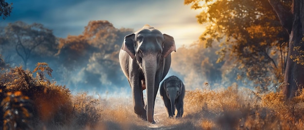 Elephant and her calf in nature Wallpaper