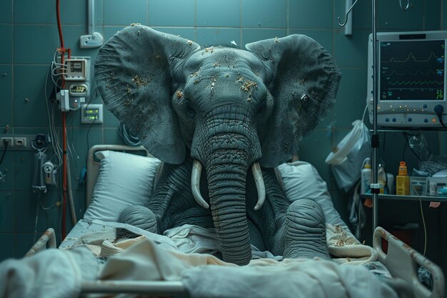 Photo elephant in hospital bed