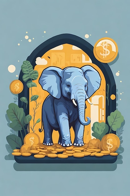 elephant is saving money illustration and merchandising flat design sticker vector no background