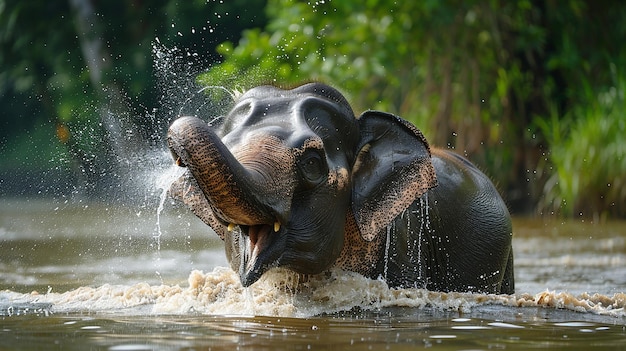 Photo an elephant is in the water and it is in the water