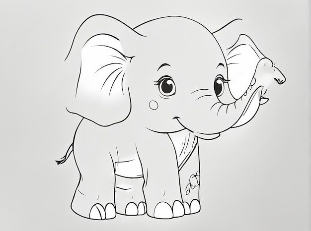 Elephant Line Art outline on white background coloring page for kids and adults