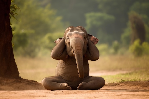 Elephant plugs his ear Generate Ai